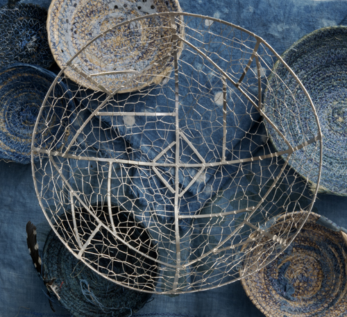 silver and indigo baskets