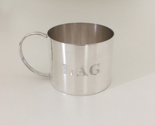 silver baby cup hand engraving